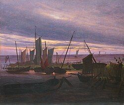 Boats in the Harbour at Evening circa 1828 date QS:P,+1828-00-00T00:00:00Z/9,P1480,Q5727902