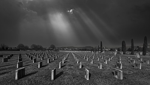 Austro Hungarian military cemetery in Verona (Veneto, Italy). Black and white.