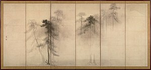 Hasegawa Tohaku. Pine Trees (Shorin-zu-byobu) (ca.1580, Tokyo National Museum)